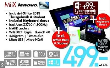 Promoties Lenovo miix - Lenovo - Geldig van 07/12/2013 tot 31/12/2013 bij PC Center