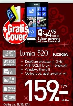 Promoties Nokia lumia 520 - Nokia - Geldig van 07/12/2013 tot 31/12/2013 bij PC Center