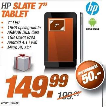 Promoties Hp slate 7 tablet - HP - Geldig van 09/12/2013 tot 23/12/2013 bij Auva