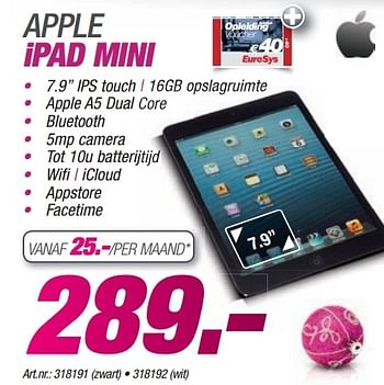 Promoties Apple ipad mini - Apple - Geldig van 09/12/2013 tot 23/12/2013 bij Auva