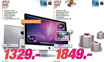 Promotions Apple imac 21.5 - Apple - Valide de 09/12/2013 à 23/12/2013 chez Auva