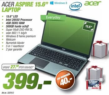 Promotions Acer aspire 15.6 laptop - Acer - Valide de 09/12/2013 à 23/12/2013 chez Auva