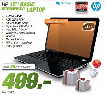 Promotions Hp 15 basic entertainment laptop - HP - Valide de 09/12/2013 à 23/12/2013 chez Auva