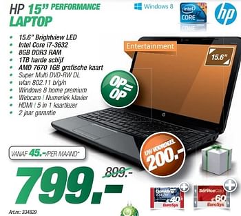 Promoties Hp 15 performance laptop - HP - Geldig van 09/12/2013 tot 23/12/2013 bij Auva