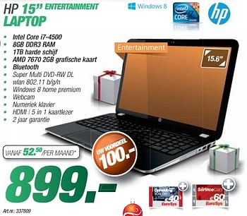 Promoties Hp 15 entertainment laptop - HP - Geldig van 09/12/2013 tot 23/12/2013 bij Auva