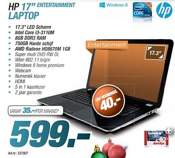 Promoties Hp 17 entertainment laptop - HP - Geldig van 09/12/2013 tot 23/12/2013 bij Auva