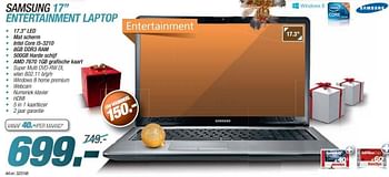 Promotions Samsung 17 entertainment laptop - Samsung - Valide de 09/12/2013 à 23/12/2013 chez Auva