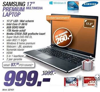 Promotions Samsung 17 premium multimedia laptop - Samsung - Valide de 09/12/2013 à 23/12/2013 chez Auva