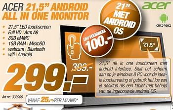 Promotions Acer 21,5 android all in one monitor - Acer - Valide de 09/12/2013 à 23/12/2013 chez Auva
