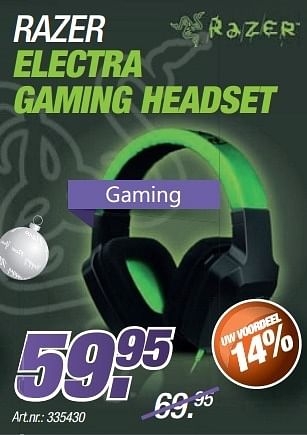 Promotions Razer electra gaming headset - Electra - Valide de 09/12/2013 à 23/12/2013 chez Auva