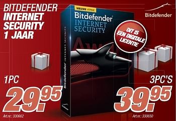 Promotions Bitdefender internet security 1 jaar - Bitdefender - Valide de 09/12/2013 à 23/12/2013 chez Auva