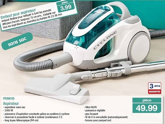 Aspirateur primo best sale sans sac