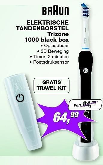 Promoties Braun elektrische tandenborstel trizone 1000 black box - Braun - Geldig van 03/01/2014 tot 31/01/2014 bij ElectronicPartner