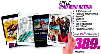 Promoties Apple ipad mini retina - Apple - Geldig van 03/01/2014 tot 19/01/2014 bij VCD