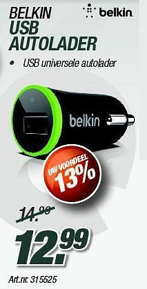 Promoties Belkin usb autolader - BELKIN - Geldig van 03/01/2014 tot 19/01/2014 bij VCD