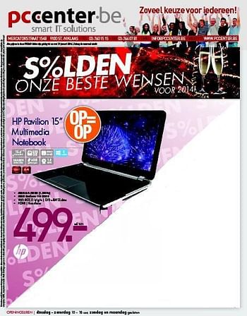 Promoties Hp pavilion multimedia notebook - HP - Geldig van 03/01/2014 tot 31/01/2014 bij PC Center