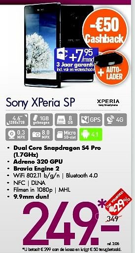 Promoties Sony xperia sp - Sony - Geldig van 03/01/2014 tot 31/01/2014 bij PC Center