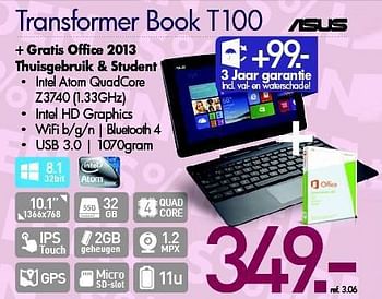 Promoties Asus transformer book t100 - Asus - Geldig van 03/01/2014 tot 31/01/2014 bij PC Center