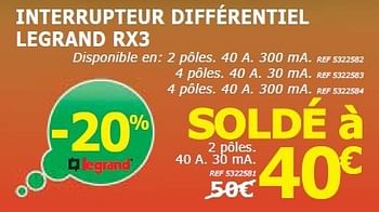 Promotions Interrupteur différentiel legrand rx3 - Legrand - Valide de 03/01/2014 à 13/01/2014 chez BricoPlanit