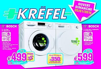 Promotions Bosch sèche-linge à condensation wtw84171fg - Bosch - Valide de 03/01/2014 à 31/01/2014 chez Krefel