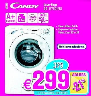 Promotions Candy lave-linge gc 1271d1-1s - Candy - Valide de 03/01/2014 à 31/01/2014 chez Krefel