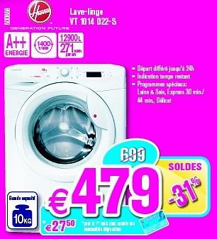 Promotions Hoover lave-linge vt 1014 d22-s - Hoover - Valide de 03/01/2014 à 31/01/2014 chez Krefel