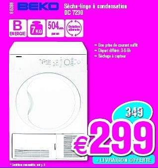 Promotions Beko sèche-linge à condensation dc 7230 - Beko - Valide de 03/01/2014 à 31/01/2014 chez Krefel