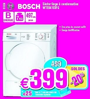 Promotions Bosch sèche-linge à condensation wte84103fg - Bosch - Valide de 03/01/2014 à 31/01/2014 chez Krefel