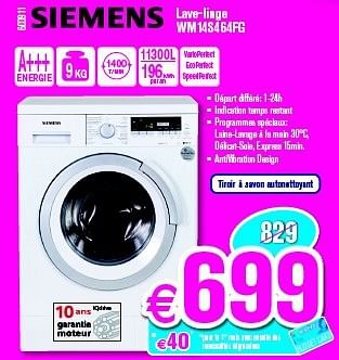 Promotions Siemens lave-linge wm14s464fg - Siemens - Valide de 03/01/2014 à 31/01/2014 chez Krefel