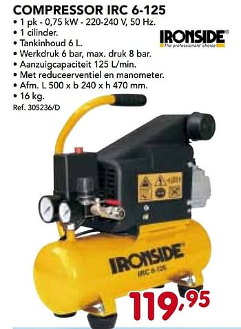 Promoties Compressor irc 6-125 - Ironside - Geldig van 06/01/2014 tot 29/01/2014 bij Group Meno