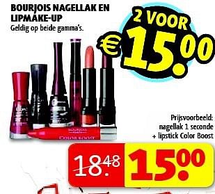 Promoties Nagellak 1 seconde + lipstick color boost - Bourjois - Geldig van 07/01/2014 tot 12/01/2014 bij Kruidvat