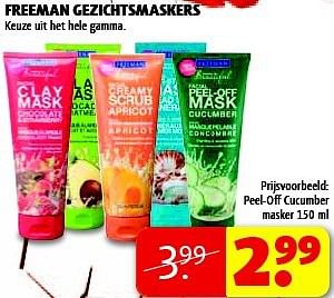 Promoties Peel-off cucumber masker - Freeman - Geldig van 07/01/2014 tot 12/01/2014 bij Kruidvat