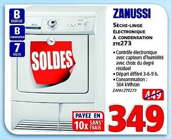 Promotions Zanussi sèche-linge électronique à condensation zte273 - Zanussi - Valide de 09/01/2014 à 31/01/2014 chez Kitchenmarket