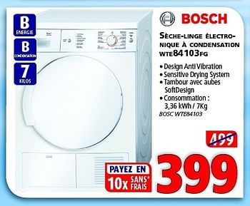 Promotions Bosch sèche-linge électronique à condensation wte84103fg - Bosch - Valide de 09/01/2014 à 31/01/2014 chez Kitchenmarket