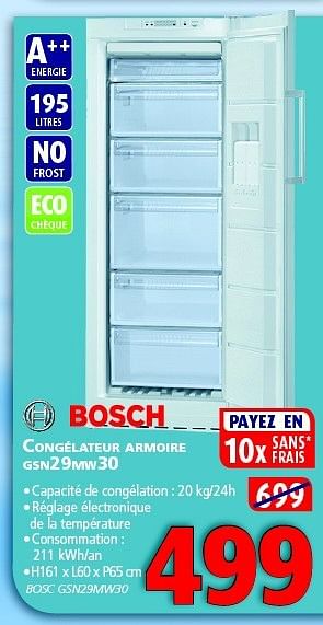 Promotions Bosch congélateur armoire gsn29mw30 - Bosch - Valide de 09/01/2014 à 31/01/2014 chez Kitchenmarket