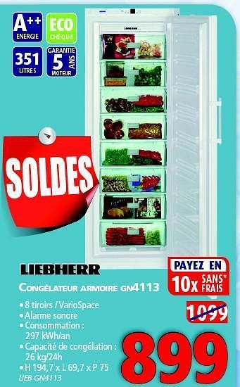 Promotions Liebherr congélateur armoire gn4113 - Liebherr - Valide de 09/01/2014 à 31/01/2014 chez Kitchenmarket