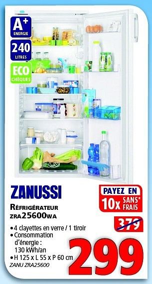 Promotions Zanussi réfrigérateur zra25600wa - Zanussi - Valide de 09/01/2014 à 31/01/2014 chez Kitchenmarket