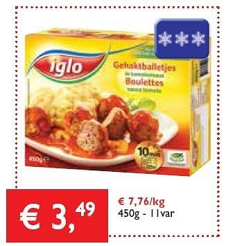 Promoties Iglo gehaktballetjes in tomatensaus - Iglo - Geldig van 16/01/2014 tot 28/01/2014 bij Prima