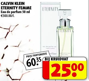Promoties Calvin klein eternity femme eau de parfum - Calvin Klein - Geldig van 21/01/2014 tot 26/01/2014 bij Kruidvat