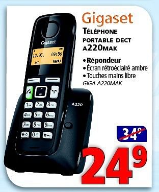 Promotions Gigaset telephone portable dect a220 mak - Gigaset - Valide de 23/01/2014 à 12/02/2014 chez Kitchenmarket