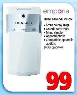 Promotions Emporia gsm senior click - Emporia - Valide de 23/01/2014 à 12/02/2014 chez Kitchenmarket