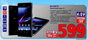 Promotions Sony smartphone xperia z1 - Sony - Valide de 23/01/2014 à 12/02/2014 chez Kitchenmarket