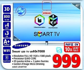 Promotions Samsung samrt led tv ue40f7000 - Samsung - Valide de 23/01/2014 à 12/02/2014 chez Kitchenmarket