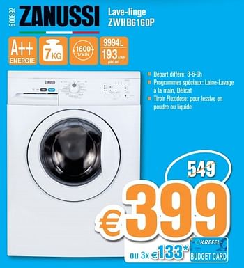 Promotions Zanussi lave-linge zwhb6160p - Zanussi - Valide de 27/01/2014 à 23/02/2014 chez Krefel