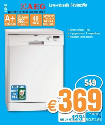 Promotions Aeg lave-vaisselle f45002w0 - AEG - Valide de 27/01/2014 à 23/02/2014 chez Krefel