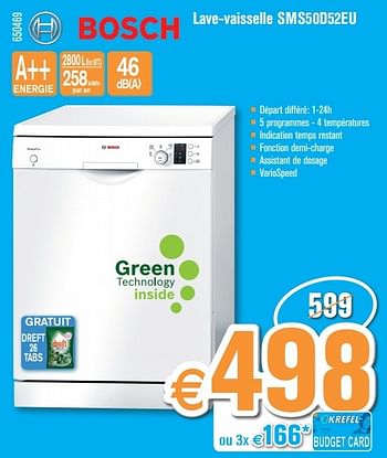 Promotions Bosch lave-vaisselle sms50d52eu - Bosch - Valide de 27/01/2014 à 23/02/2014 chez Krefel