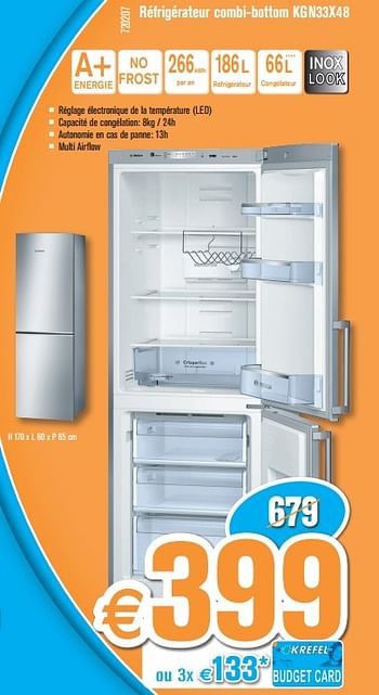 Promotions Bosch réfrigérateur combi-bottom kgn33x48 - Bosch - Valide de 27/01/2014 à 23/02/2014 chez Krefel