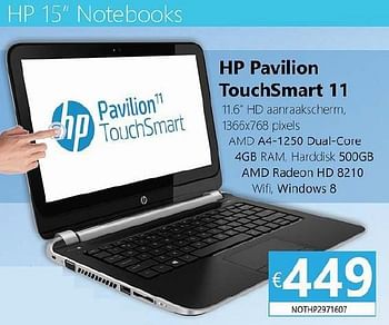 Promoties Hp notebook pavilion touchsmart 11 - HP - Geldig van 01/02/2014 tot 31/03/2014 bij Compudeals