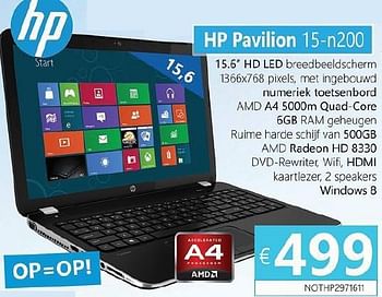 Promoties Hp notebook pavilion 15-n200 - HP - Geldig van 01/02/2014 tot 31/03/2014 bij Compudeals