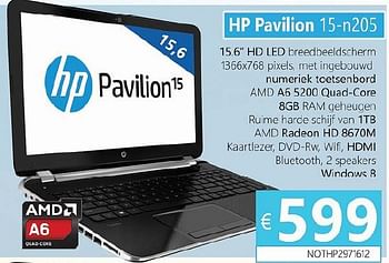 Promoties Hp notebook pavilion 15-n205 - HP - Geldig van 01/02/2014 tot 31/03/2014 bij Compudeals